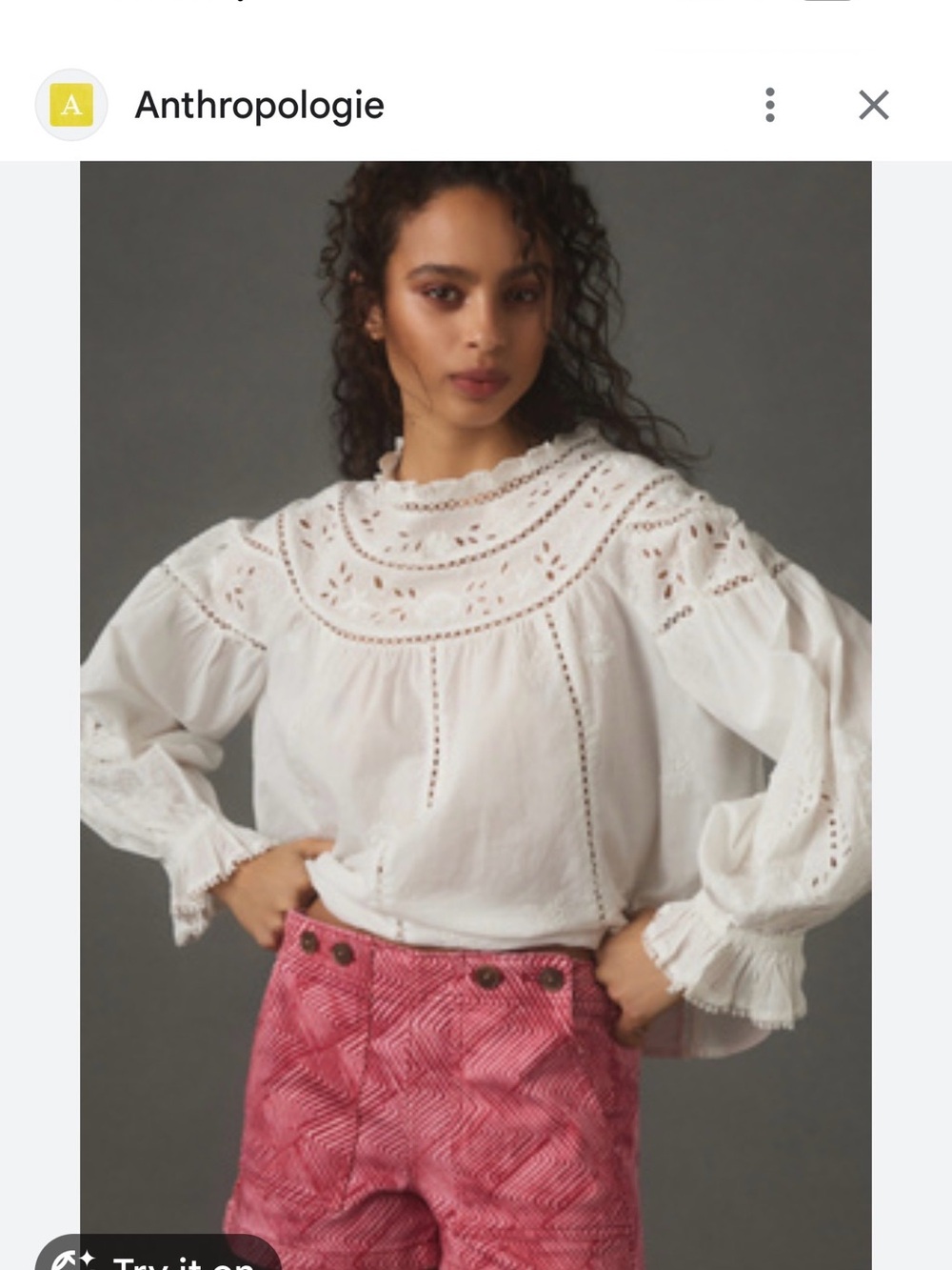 Anthropologie White Embroidered Eyelet Peasant Blouse